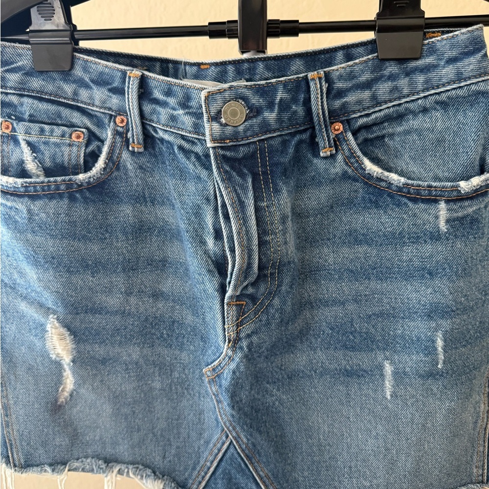 GRLFRND Distressed Blue Mini Skirt - Picture 2 of 6